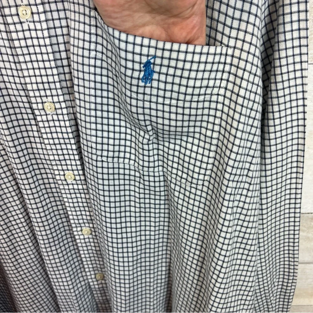 Ralph Lauren Blaire Button Down Shirt Men XXL Gray White Check Long Sleeve Logo - Picture 4 of 10